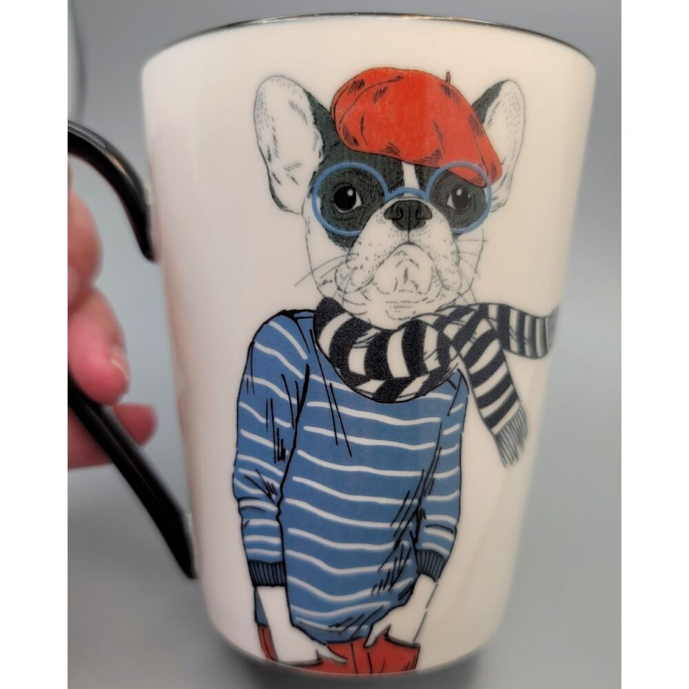 Hipster Frenchie in Glasses Anthropomorphic Animal Coffee Mug Signature 16.5 oz - Picture 10 of 11